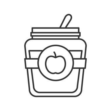 Elma reçel kavanoz doğrusal simgesi. İnce hat illüstrasyon. Meyve koru. Kontur sembolü. Çizim vektör izole anahat