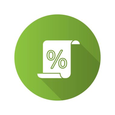 Kağıt kaydırma yüzde düz tasarım uzun gölge glif simgesi ile. Belge indirim, sertifika. Vektör siluet çizimi