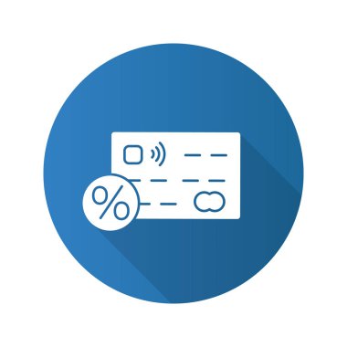 Kredi kartı faiz oranı düz tasarım uzun gölge glif simgesi. Kredi kartıyla yüzde. Vektör siluet çizimi