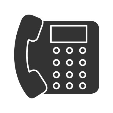 Sabit hat telefon glif simgesi. Ofis telefon. Siluet simge. Negatif alan. İzole vektör çizim