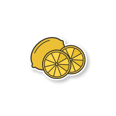 Limon yama. Yarıya limon meyve. Renk etiket. İzole vektör çizim