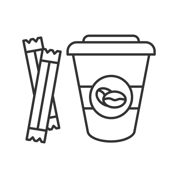 Kaffee Mit Zuckertüten Lineares Symbol Schmalspur Illustration Einweg Kaffeetasse Mit — Stockvektor