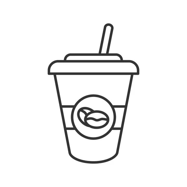 Eiskaffeegetränk Lineares Symbol Schmalspur Illustration Einweg Kaffeetasse Mit Stroh Vorhanden — Stockvektor