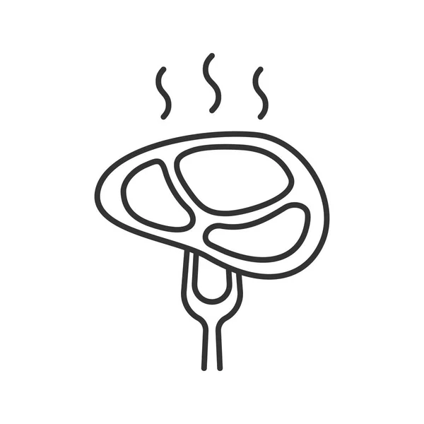 Steak Auf Tranchiergabel Lineare Symbol Schmalspur Illustration Beefsteak Kontursymbol Vektorisolierte — Stockvektor
