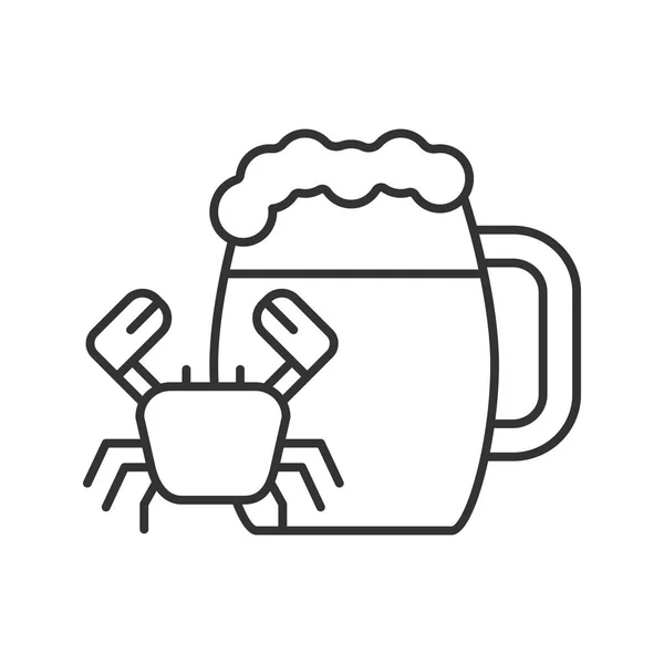 Tasse Bière Avec Icône Linéaire Crabe Illustration Fine Ale Symbole — Image vectorielle