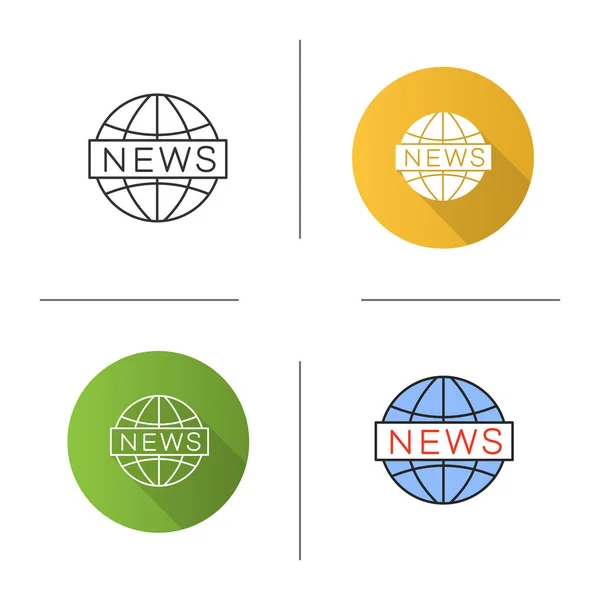 Icono Noticias Globales Noticiero Diseño Plano Lineal Estilos Color Ilustraciones — Vector de stock