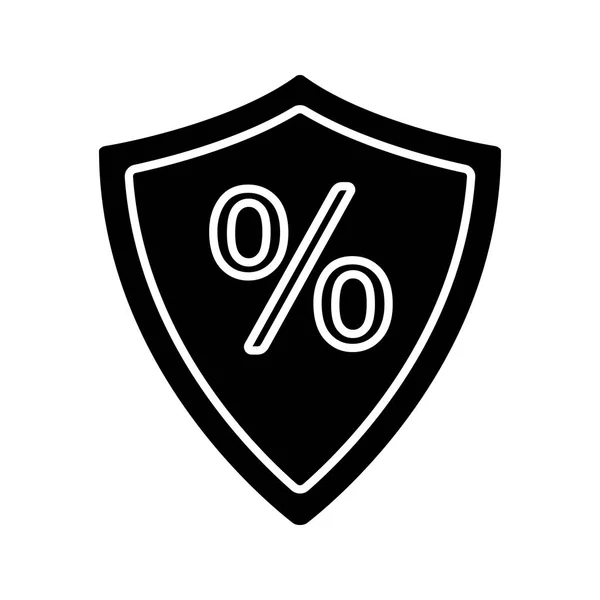 Štít Ikonou Procenta Glyfů Bezpečná Investice Silueta Symbol Negativní Prostor — Stockový vektor