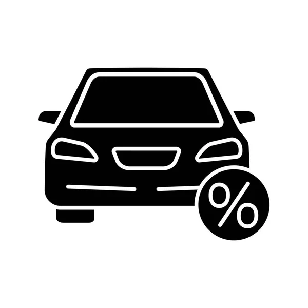 自動車ローン グリフ アイコン 車購入割引 パーセント記号と自動車 シルエットのシンボル 否定的なスペース 分離したベクトル図 — ストックベクタ