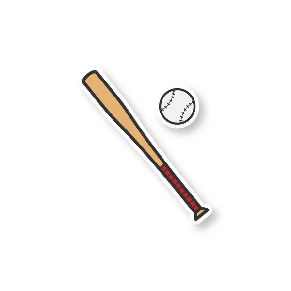 Бейсбольная Бита Мячик Цветная Наклейка Оборудование Софтбола Векторная Изолированная Иллюстрация — стоковый вектор