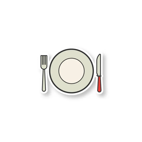 Patch Bouffe Fourchette Couteau Table Assiette Ensemble Vaisselle Autocollant Couleur — Image vectorielle