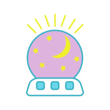 Gece açık renk simgesi. Ay ve yıldız ile masa lambası. İzole vektör çizim