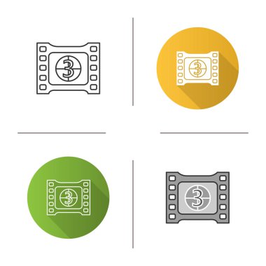 Geri sayım simgesi olan çerçeve. Film şeridi. Tasarım, doğrusal düz ve stilleri renk. İzole vektör çizimler