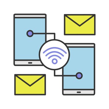 Sohbet renk simgesi. WiFi sinyal. E-posta gönderme. Internet bağlantısı. İzole vektör çizim