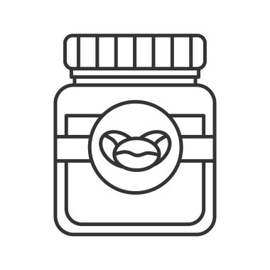 Kahve cam kavanoz kapağı doğrusal simgesi olan. İnce hat illüstrasyon. Kontur sembolü. Çizim vektör izole anahat