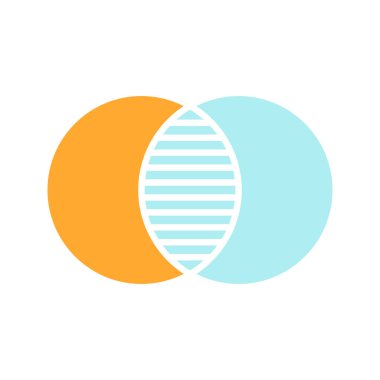 Ayrık Matematik glif renk simgesi. Çakışan daireye. Kavşak. Venn şeması. Siluet simge yok anahat beyaz zemin üzerine. Negatif alan. Vektör çizim