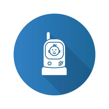 Radyo dadı düz tasarım uzun gölge glif simgesi. Bebek telsizi. Vektör siluet çizimi