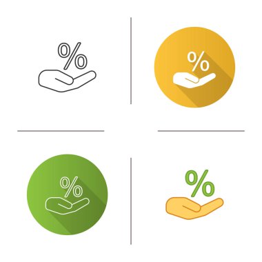 El holding yüzde işareti simgesi. Teklif iskonto. Tasarım, doğrusal düz ve stilleri renk. İzole vektör çizimler