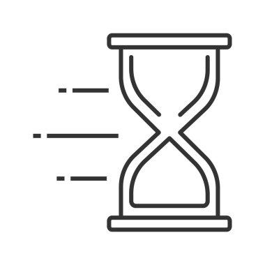 Uçan kum saati doğrusal simgesi. İnce hat illüstrasyon. Kum saati. Zaman uçup. Kontur sembolü. Çizim vektör izole anahat