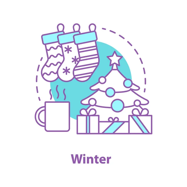 Icono Concepto Vacaciones Invierno Idea Año Nuevo Navidad Ilustración Línea — Vector de stock