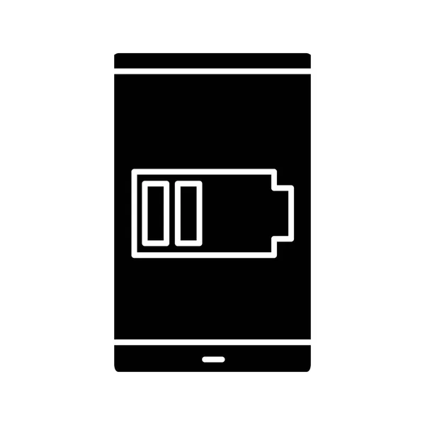 智能手机低电池标志符号图标 电池充电 剪影符号 负空间 矢量隔离插图 — 图库矢量图片