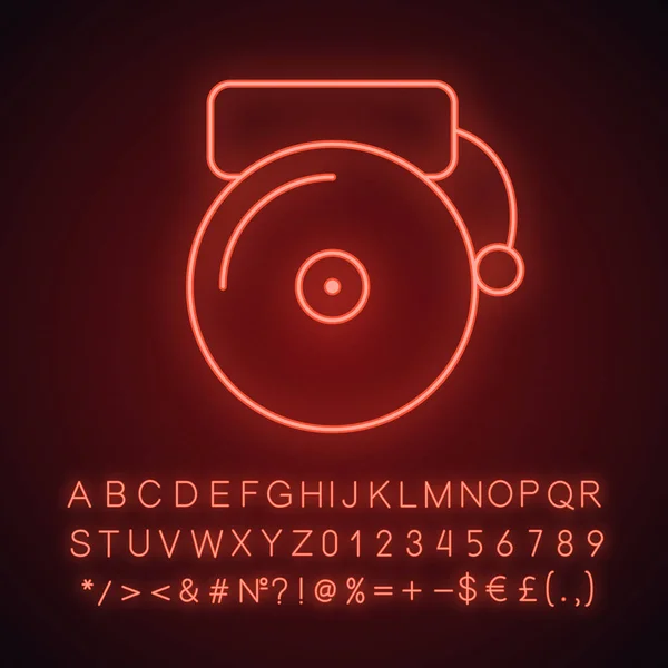 Schule Glocke Neon Licht Symbol Leuchtendes Zeichen Mit Alphabet Zahlen — Stockvektor