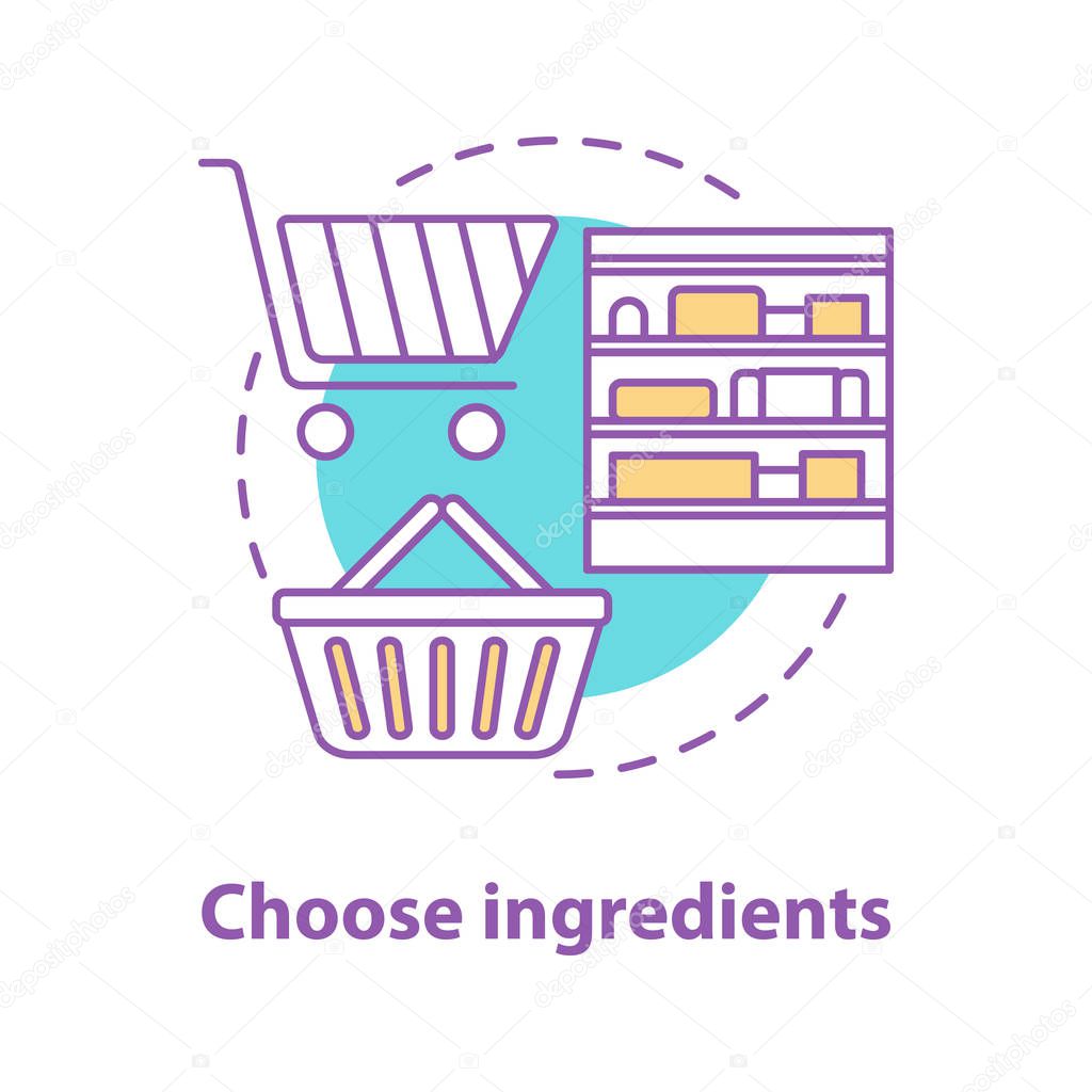 Choosing ingredients concept icon. Grocery shop idea thin line illustration. Doing purchases. Shopping. Vector isolated outline drawing