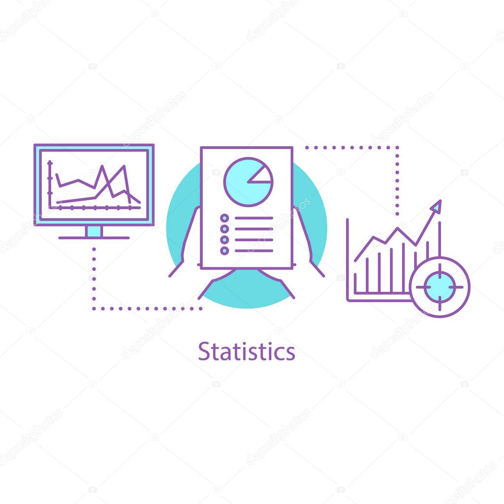 Statistics concept icon. Market analysis idea thin line illustration. Chart, diagram. Infographic. Vector isolated outline drawing