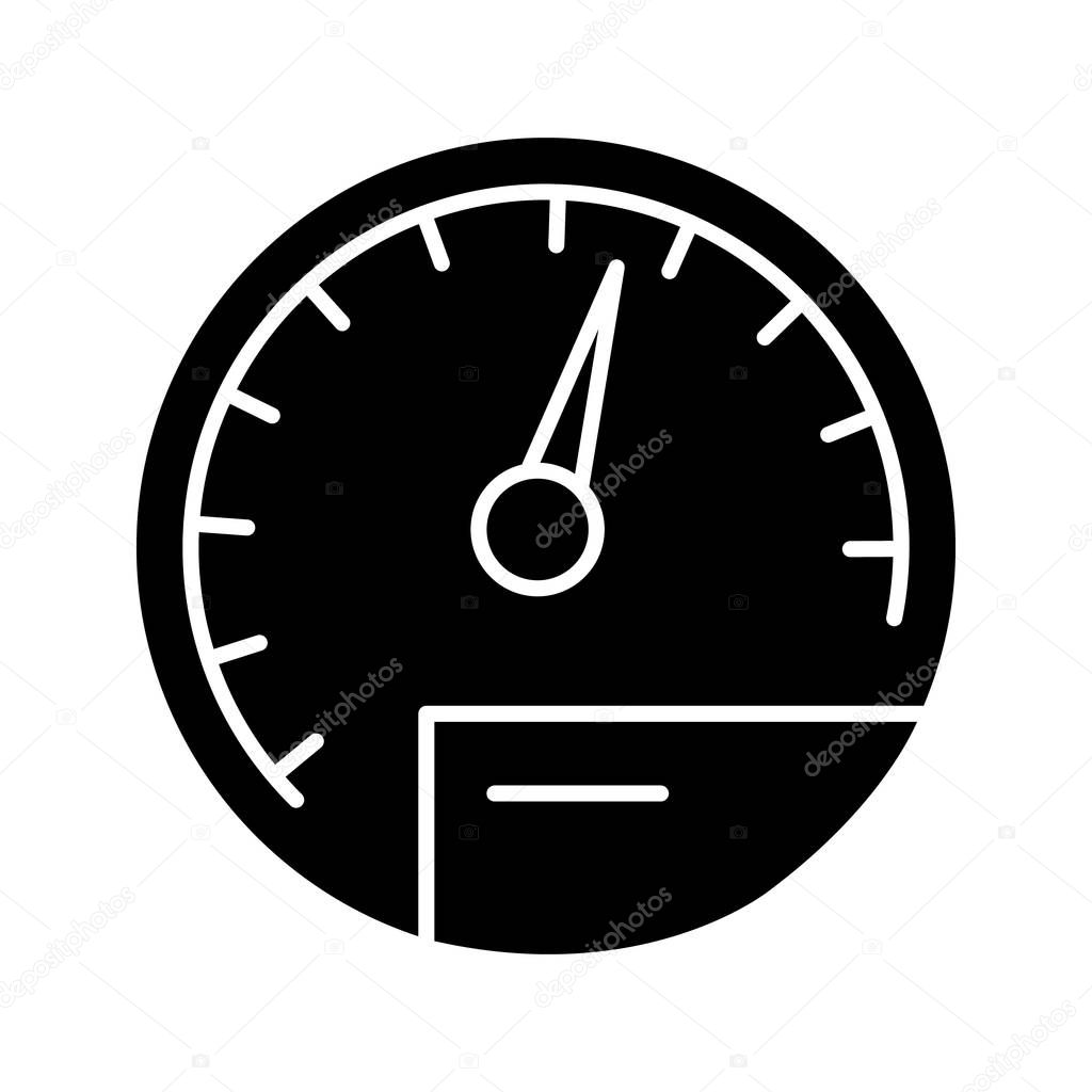 Speedometer glyph icon. Dashboard. Silhouette symbol. Negative space. Vector isolated illustration