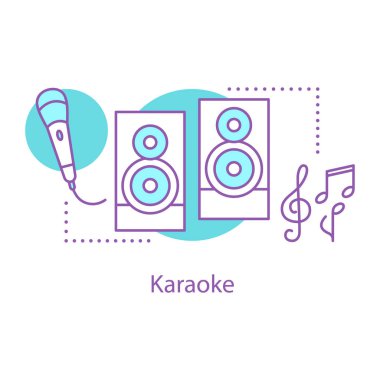 Karaoke kavramı simge. Şarkı söyleme. Parti zamanı fikir ince hat illüstrasyon. Eğlence. Çizim vektör izole anahat