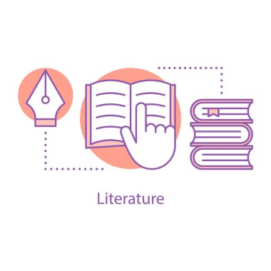 Edebiyat kavramı simge. Kütüphane fikir ince hat illüstrasyon. Kitap okuma. Çizim vektör izole anahat