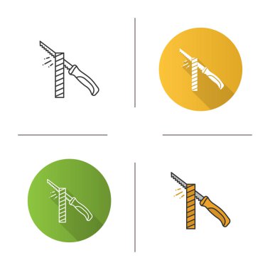 Yastık kesim ahşap tahta simgesi gördüm. Tasarım, doğrusal düz ve stilleri renk. İzole vektör çizimler