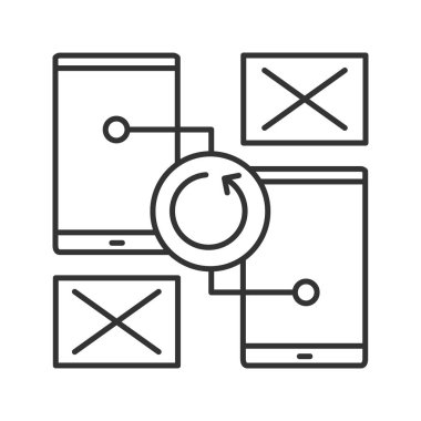 Akıllı telefonlar eşitleme hata doğrusal simgesi. İnce hat illüstrasyon. Baðlamanýz gerekebilir. Hiçbir sinyal veya bağlantı hatası. Kontur sembolü. Çizim vektör izole anahat