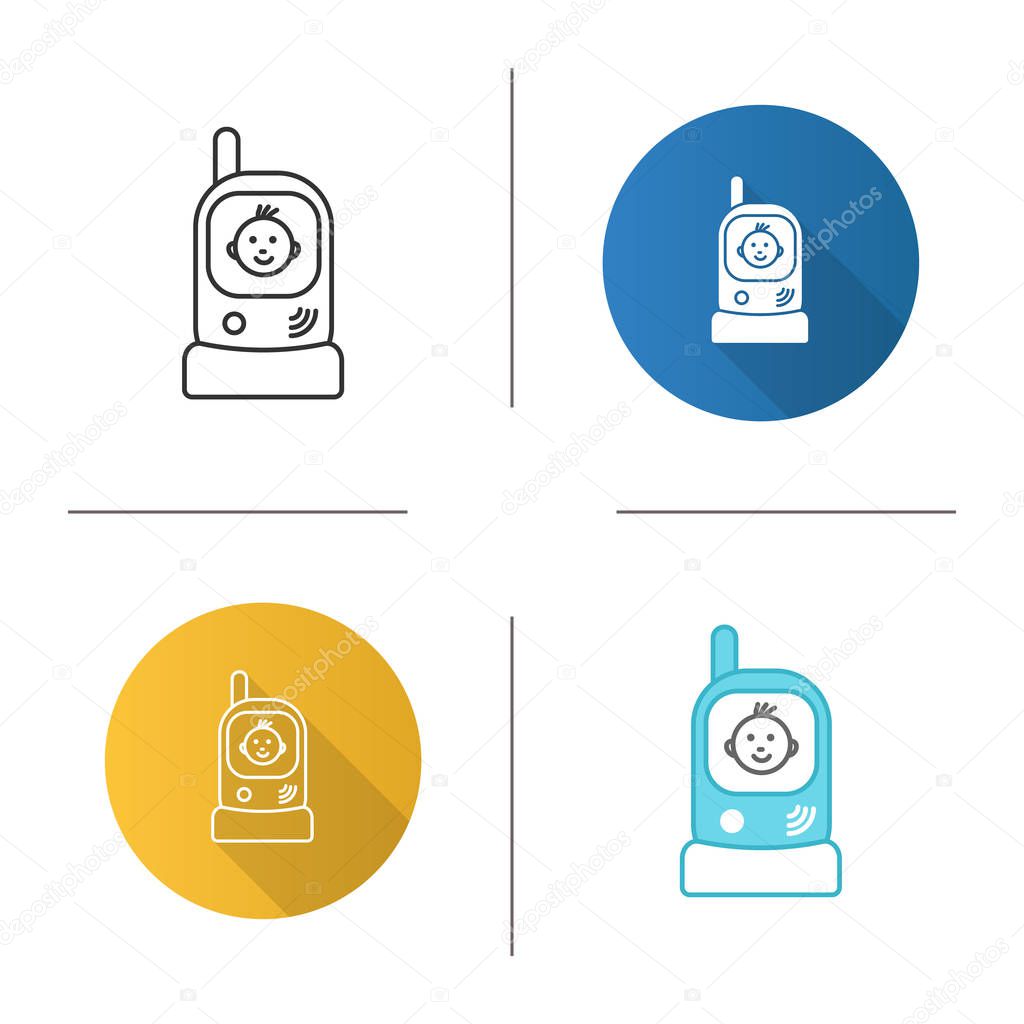 Radio nanny icon. Baby monitor. Flat design, linear and color styles. Isolated vector illustrations
