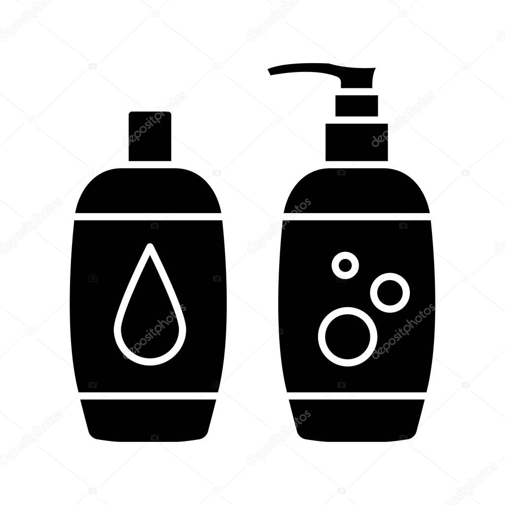 Shampoo and bath foam glyph icon. Silhouette symbol.  Soap and shower gel. Hygiene products.Negative space. Vector isolated illustration