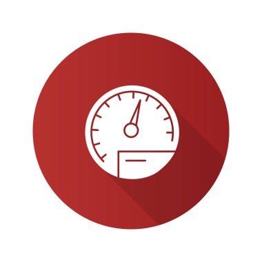 Hız göstergesi düz tasarım uzun gölge glif simgesi. Pano. Vektör siluet çizimi