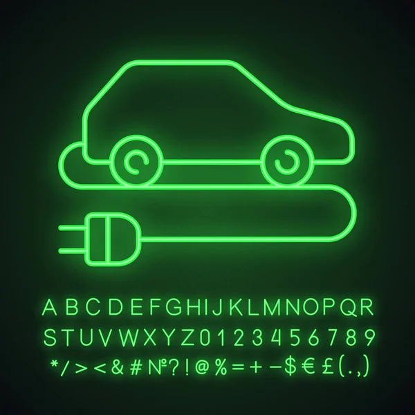 Elektrische Auto Neon Licht Pictogram Eco Vriendelijke Voertuig Glowing Teken — Stockvector