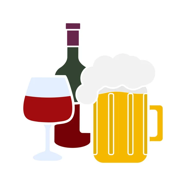 Alcohol Drinkt Glyph Kleur Pictogram Wijn Fles Wijnglas Bier Mok — Stockvector