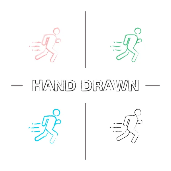 Running Man Handgezeichnete Symbole Gesetzt Läufer Sprinter Flucht Joggen Bewegung — Stockvektor