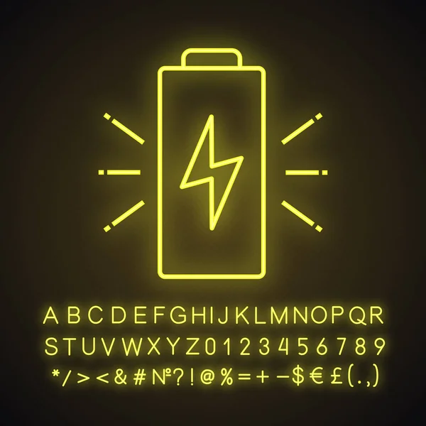 Ikona Neon Światło Ładowania Baterii Świecące Znak Alfabetu Cyfry Symbole — Wektor stockowy