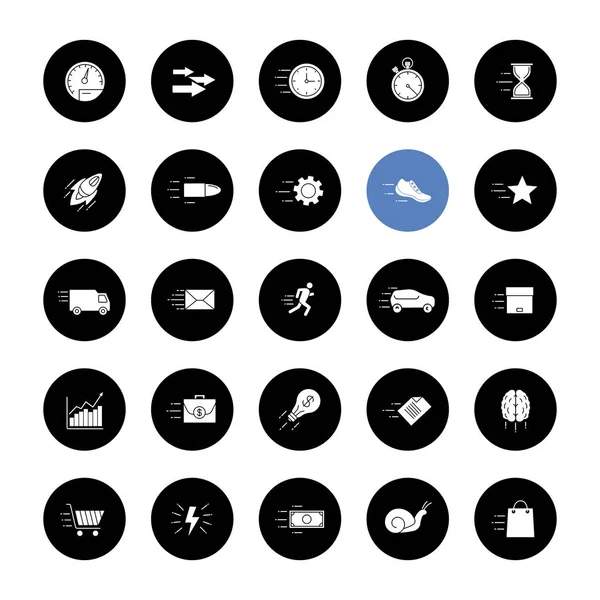 Motion Glyph Icons Set Speed Flying Items Fast Services Vector — Stock Vector