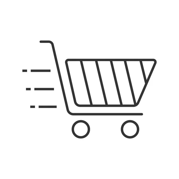 Flying Shopping Cart Linear Icon Fast Purchases Thin Line Illustration — Stock Vector