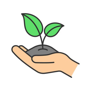 Greening renk simgesi. Çevre koruma. Açık el ile filiz. Tarım. İzole vektör çizim