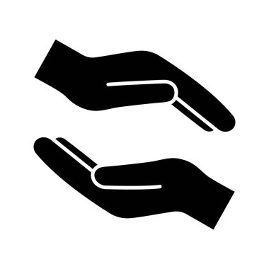 Sadaka glif simgesi. Siluet simge. Bağış. İslam Zekat. Yemek Servisi eller. Sadaka veren. Negatif alan. İzole vektör çizim