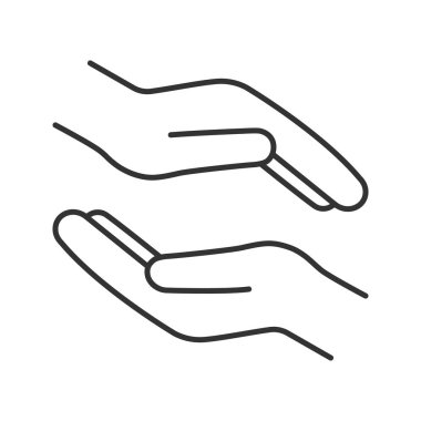 Sadaka doğrusal simgesi. Bağış. İslam Zekat. Yemek Servisi eller. İnce hat illüstrasyon. Sadaka veren. Kontur sembolü. Çizim vektör izole anahat