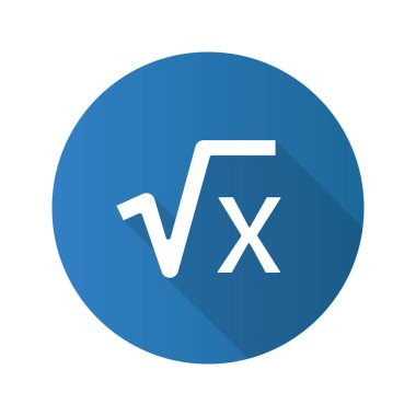 Düz tasarım uzun gölge glif simgesi x kare kökünü. Matematiksel ifade. Vektör siluet çizimi