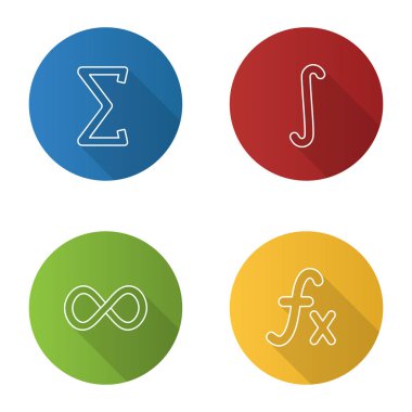 Matematik düz doğrusal uzun gölge simgeler kümesi. Sigma, ayrılmaz, sonsuzluk işareti, işlev. Vektör anahat çizim