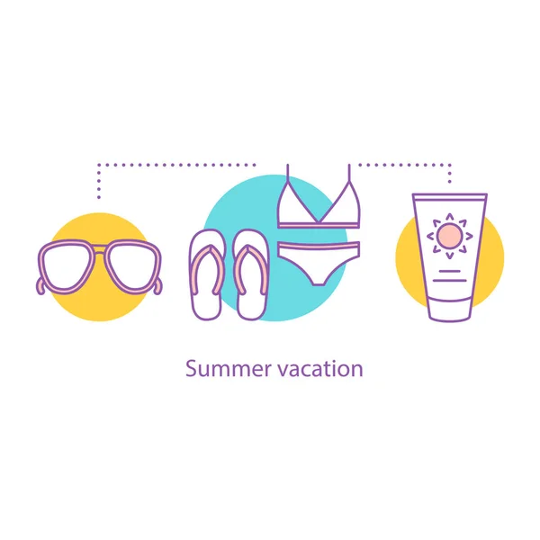 Sommerruhe Konzept Urlaubsidee Dünne Linie Illustration Sonnencreme Sonnenbrille Badeanzug Und — Stockvektor