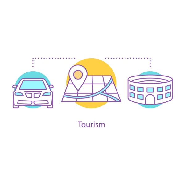 Ikona Koncepcja Turystyki Podróżując Samochodem Pomysł Cienka Linia Ilustracja Zwiedzanie — Wektor stockowy