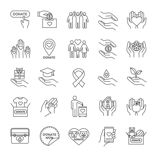 Charity Linear Icons Set Thin Line Contour Symbols Donation Fundraising — Stock Vector