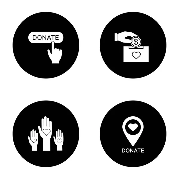 Conjunto Iconos Glifo Caritativo Caja Donaciones Unidad Diversidad Organización Benéfica — Vector de stock